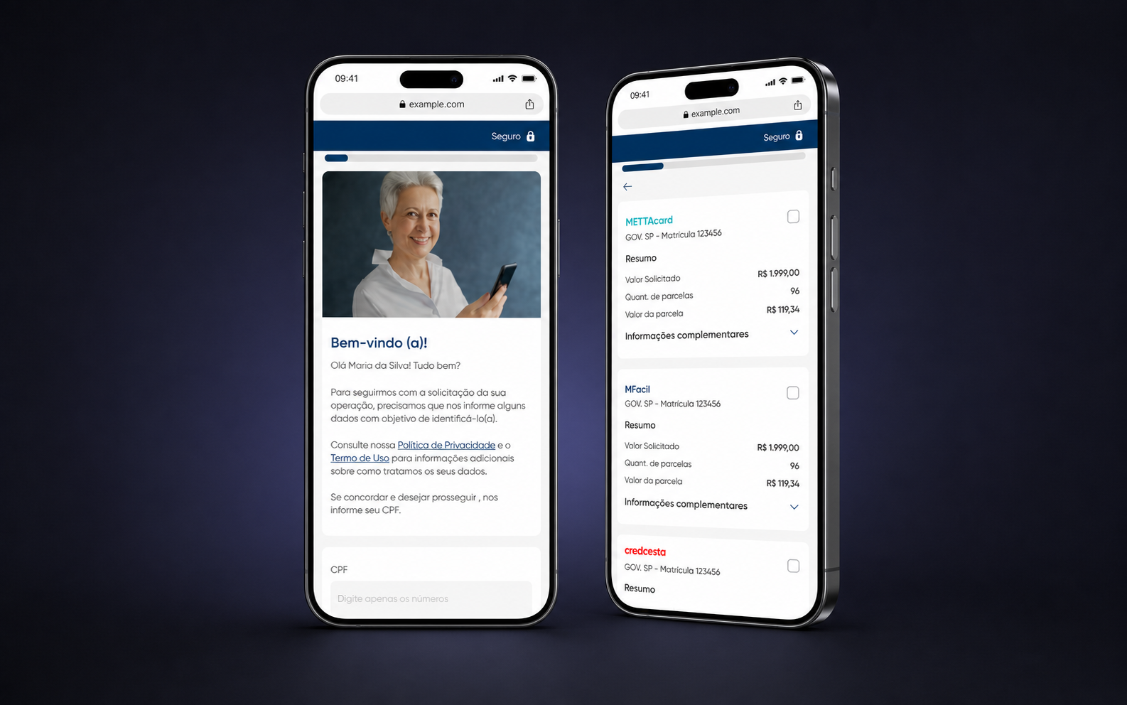 Telas mobile do processo de formalização bancária