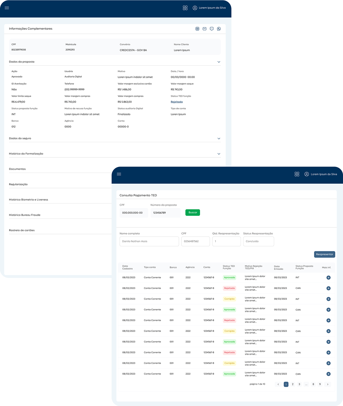 Informações complementares e consulta de pagamento TED